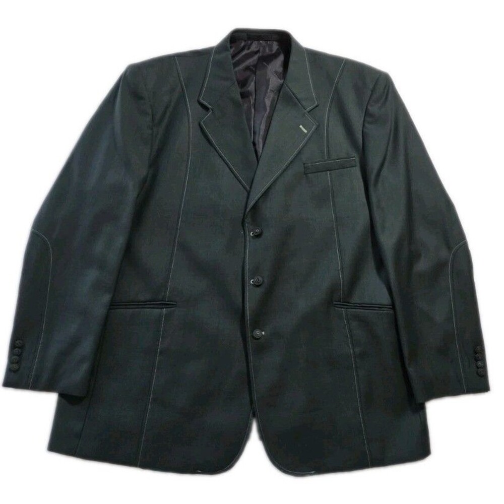Stacy Adams Men 50L Blazer Sport Coat Green Contrast Stitch Superlative 150s